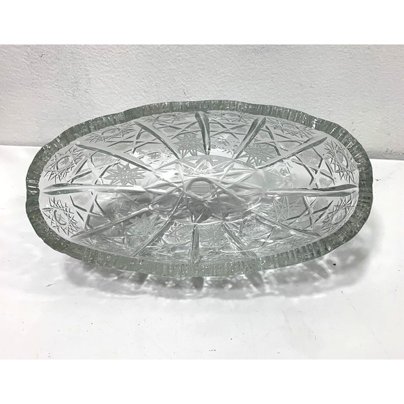 Pasabahce Oblong Bowl Heavy Thick Cut Crystal Vintage Sawtooth Edge - Picture 5 of 8